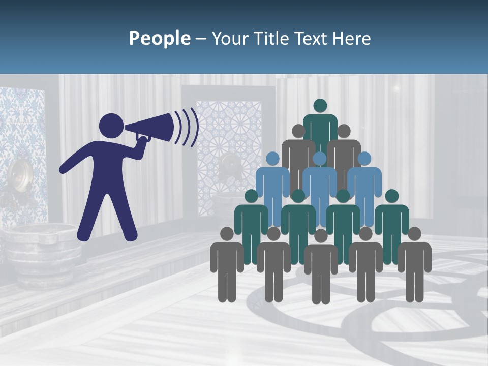 A Large Room With A Blue And White Wall PowerPoint Template