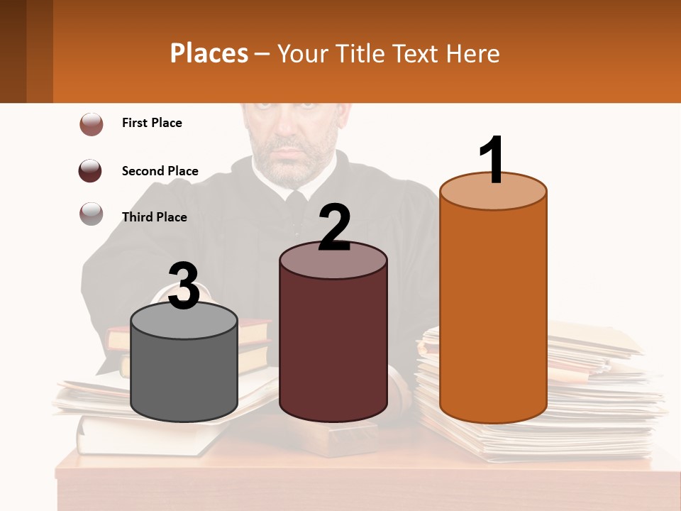 A Judge Sitting At A Desk With A Stack Of Books PowerPoint Template