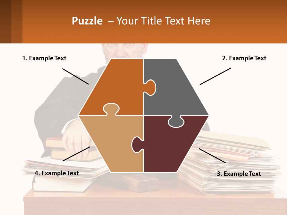 A Judge Sitting At A Desk With A Stack Of Books PowerPoint Template