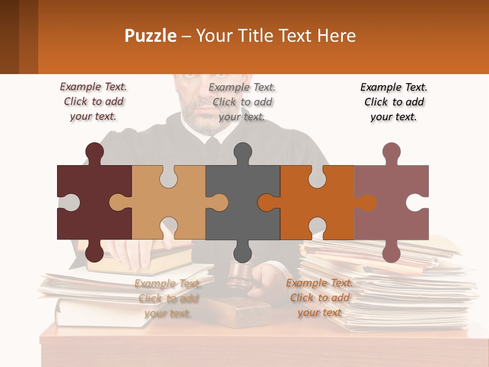 A Judge Sitting At A Desk With A Stack Of Books PowerPoint Template