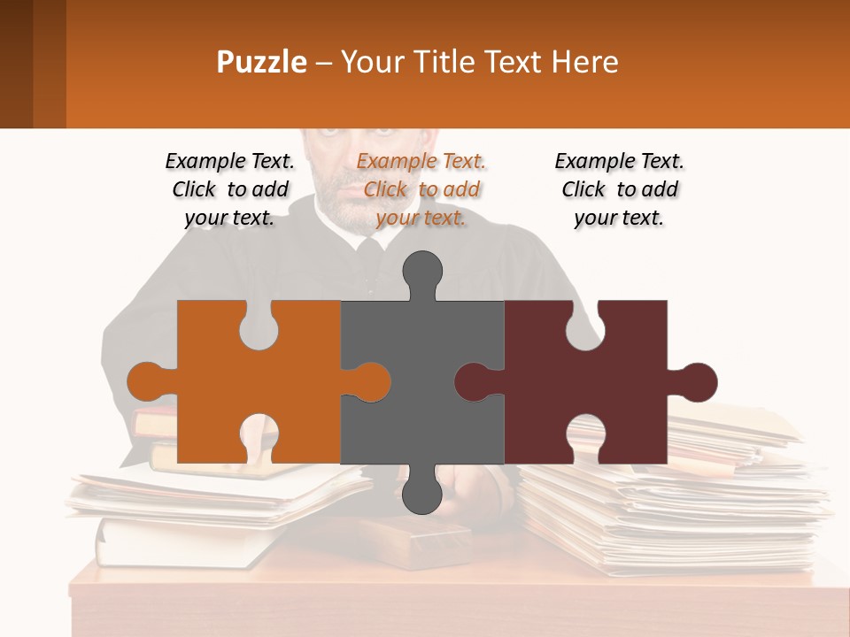 A Judge Sitting At A Desk With A Stack Of Books PowerPoint Template