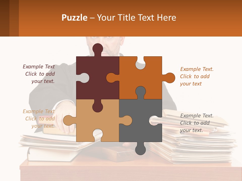 A Judge Sitting At A Desk With A Stack Of Books PowerPoint Template