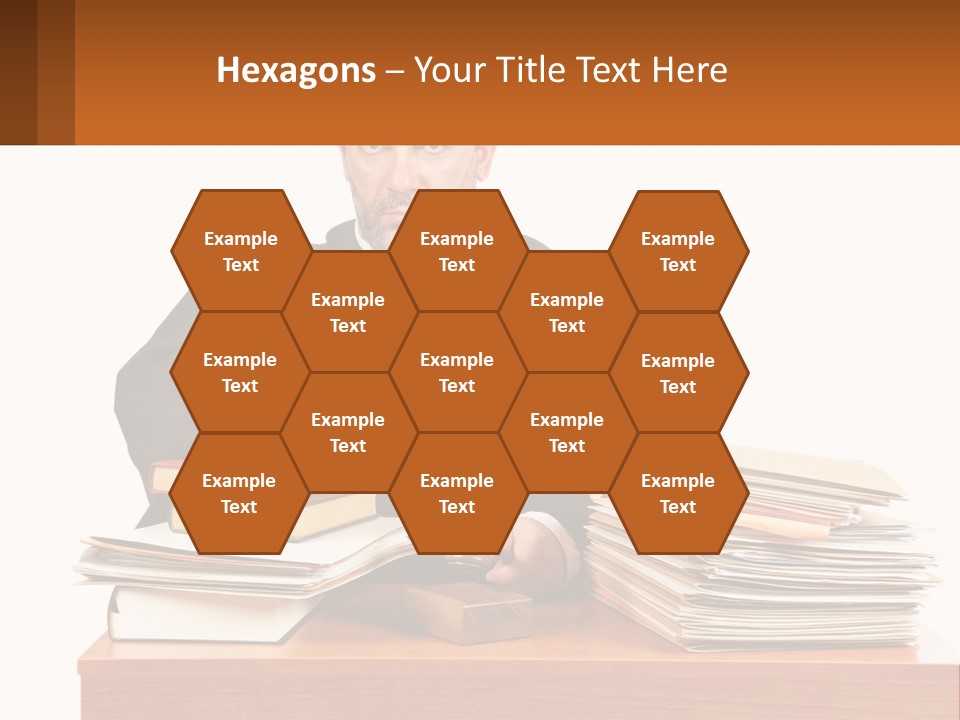 A Judge Sitting At A Desk With A Stack Of Books PowerPoint Template