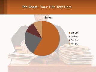 A Judge Sitting At A Desk With A Stack Of Books PowerPoint Template