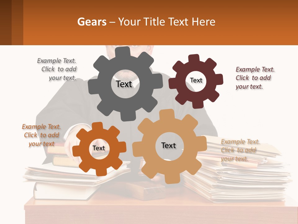 A Judge Sitting At A Desk With A Stack Of Books PowerPoint Template