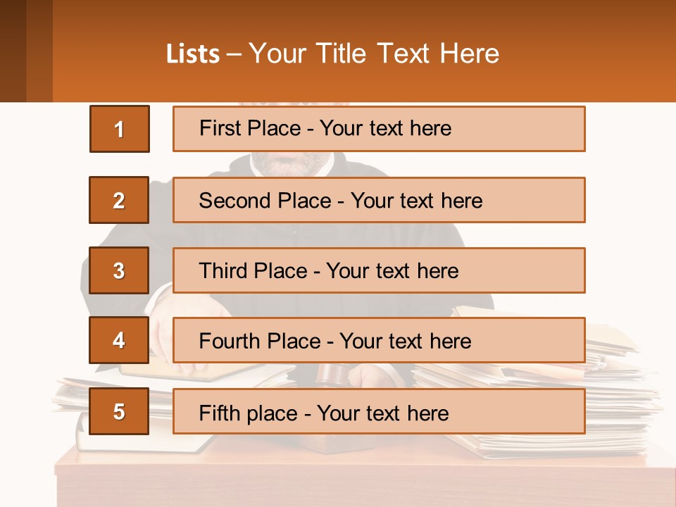 A Judge Sitting At A Desk With A Stack Of Books PowerPoint Template