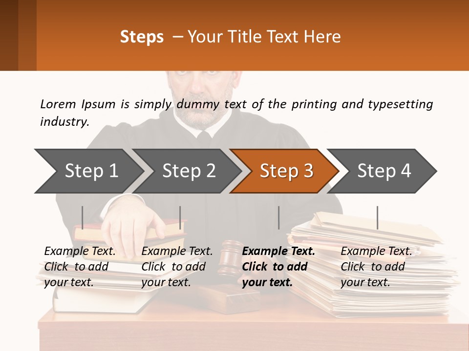 A Judge Sitting At A Desk With A Stack Of Books PowerPoint Template