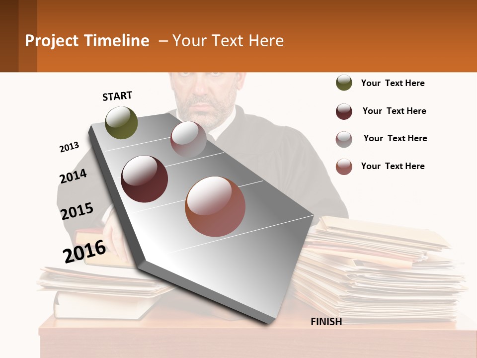 A Judge Sitting At A Desk With A Stack Of Books PowerPoint Template