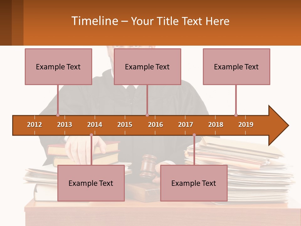 A Judge Sitting At A Desk With A Stack Of Books PowerPoint Template