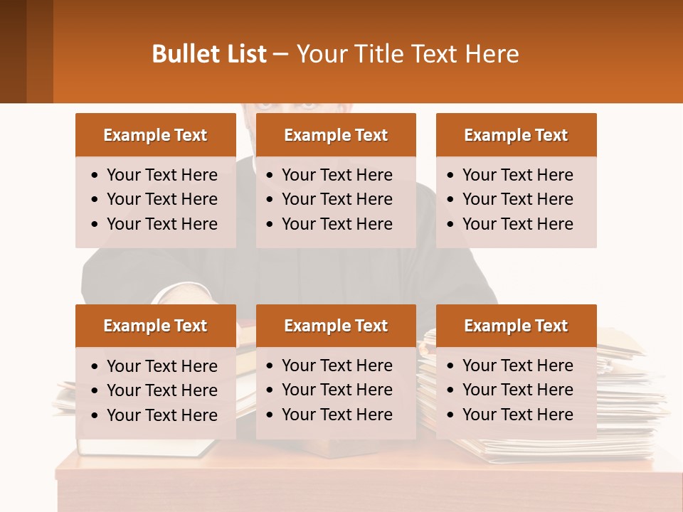 A Judge Sitting At A Desk With A Stack Of Books PowerPoint Template