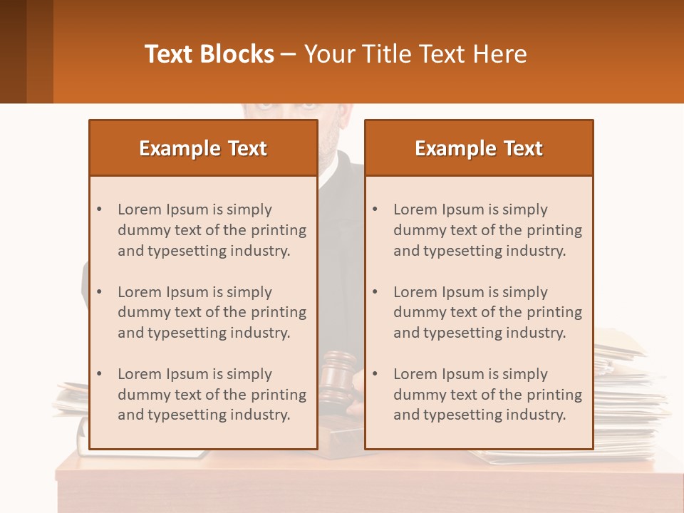 A Judge Sitting At A Desk With A Stack Of Books PowerPoint Template