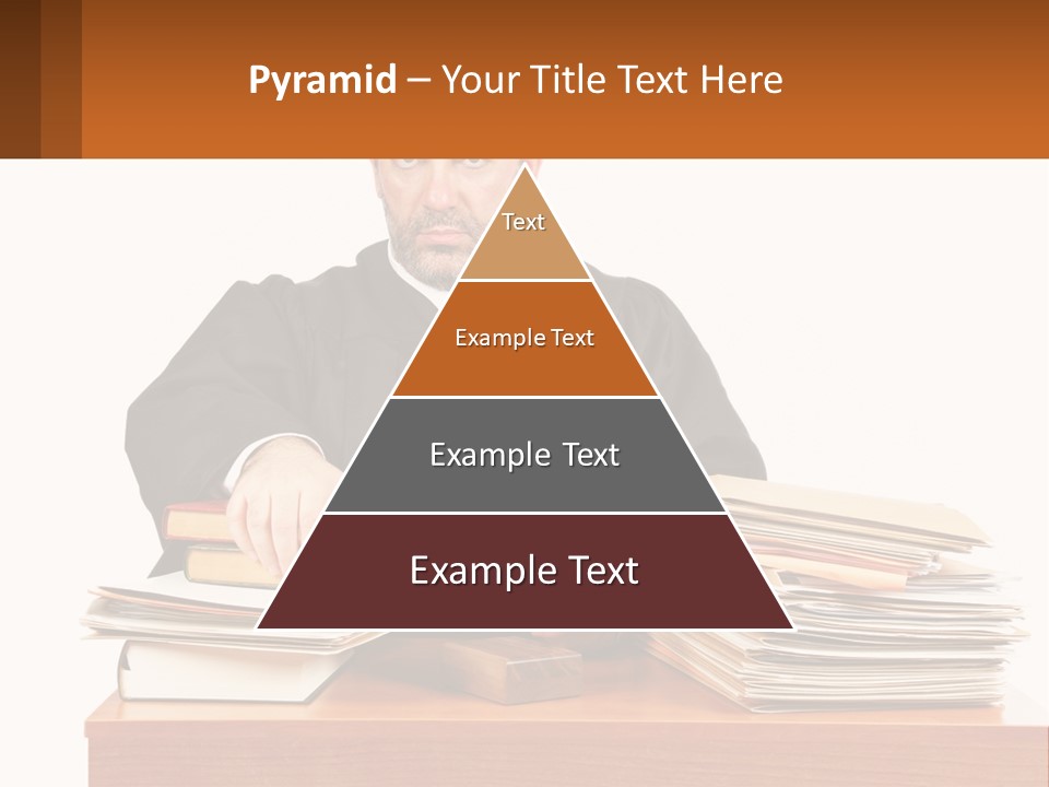 A Judge Sitting At A Desk With A Stack Of Books PowerPoint Template