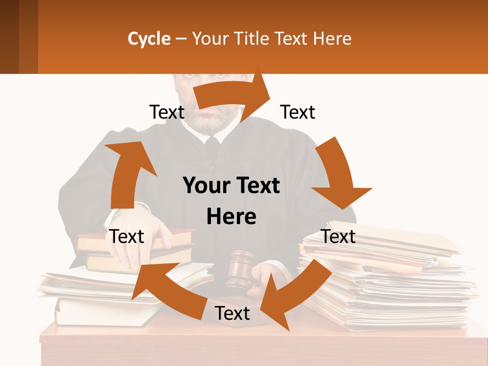 A Judge Sitting At A Desk With A Stack Of Books PowerPoint Template