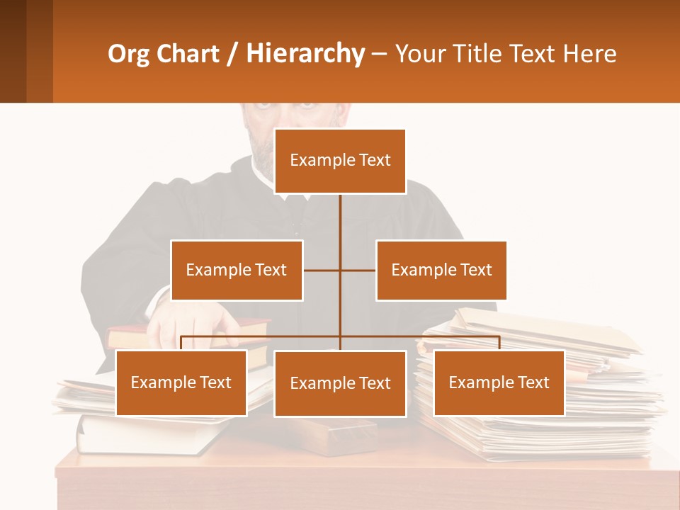 A Judge Sitting At A Desk With A Stack Of Books PowerPoint Template