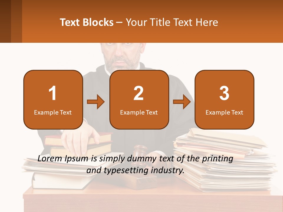 A Judge Sitting At A Desk With A Stack Of Books PowerPoint Template