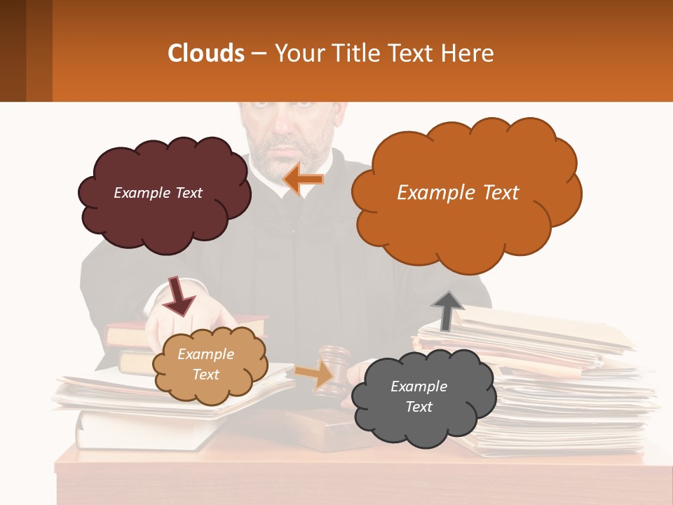 A Judge Sitting At A Desk With A Stack Of Books PowerPoint Template