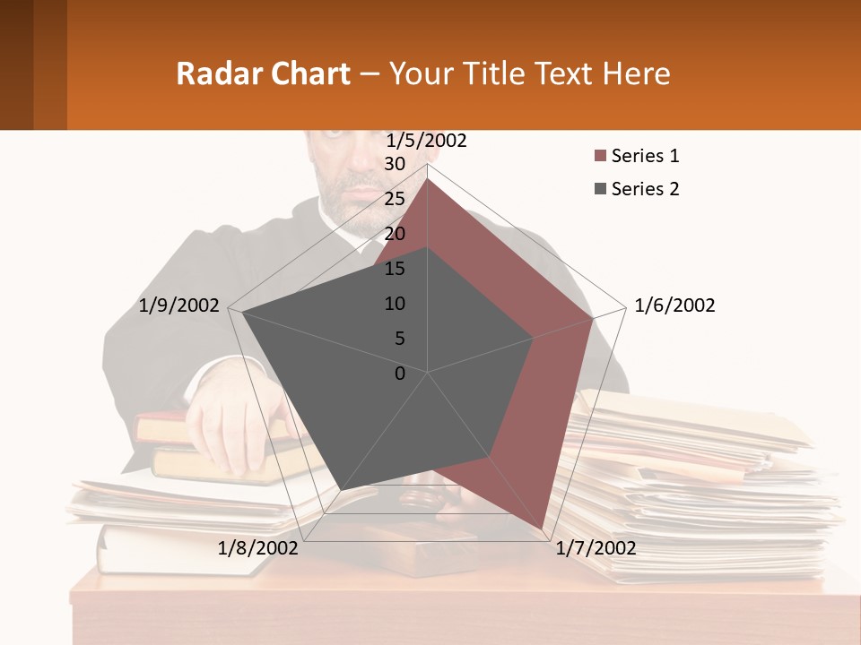 A Judge Sitting At A Desk With A Stack Of Books PowerPoint Template