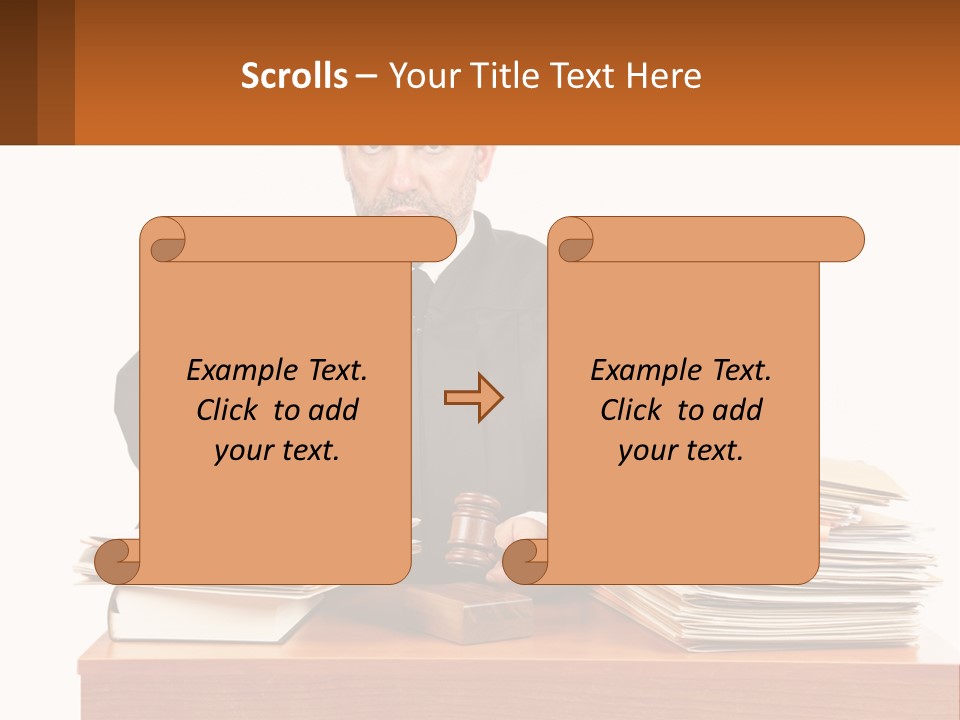 A Judge Sitting At A Desk With A Stack Of Books PowerPoint Template