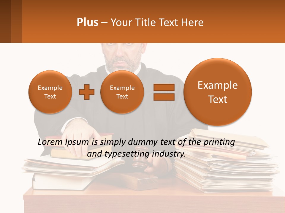 A Judge Sitting At A Desk With A Stack Of Books PowerPoint Template