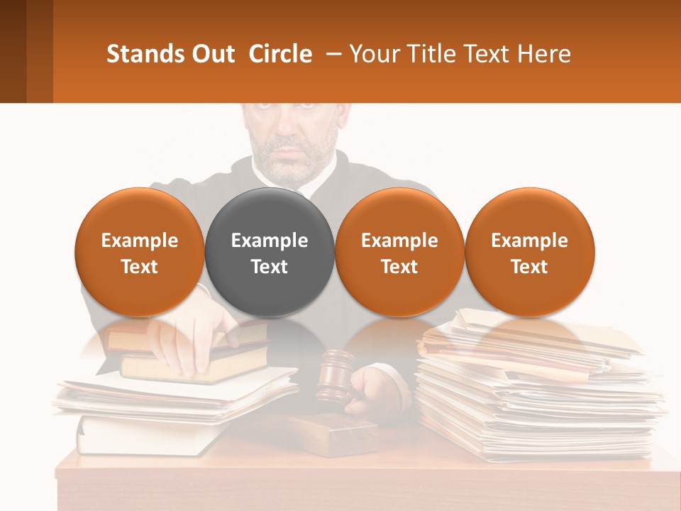 A Judge Sitting At A Desk With A Stack Of Books PowerPoint Template
