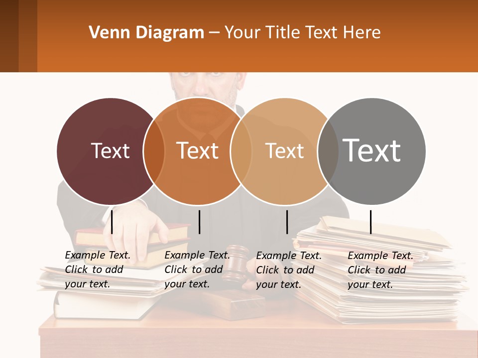 A Judge Sitting At A Desk With A Stack Of Books PowerPoint Template