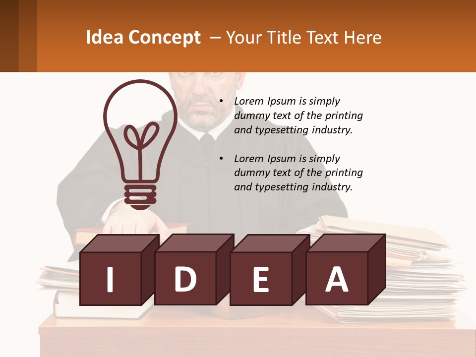 A Judge Sitting At A Desk With A Stack Of Books PowerPoint Template