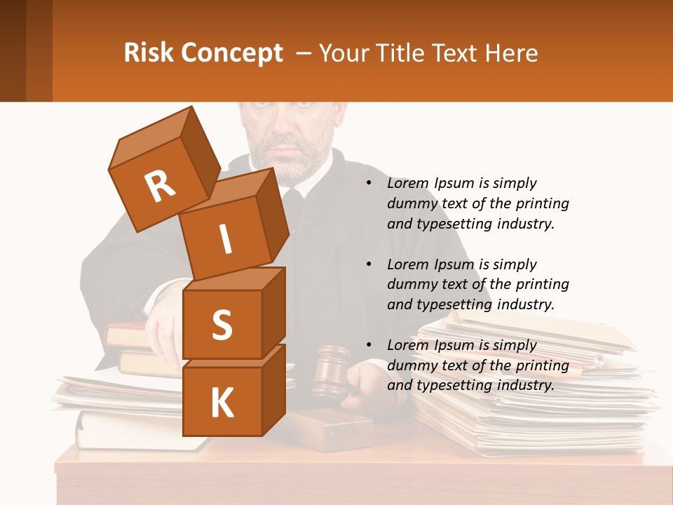 A Judge Sitting At A Desk With A Stack Of Books PowerPoint Template