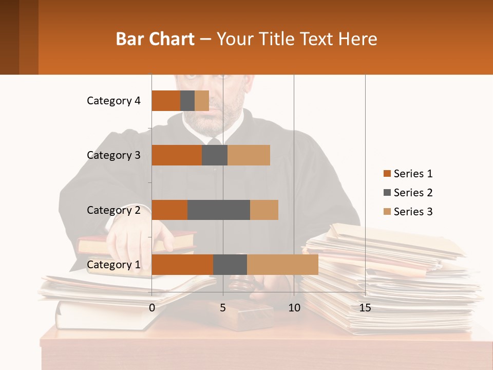 A Judge Sitting At A Desk With A Stack Of Books PowerPoint Template
