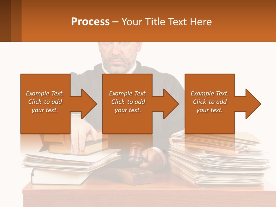 A Judge Sitting At A Desk With A Stack Of Books PowerPoint Template