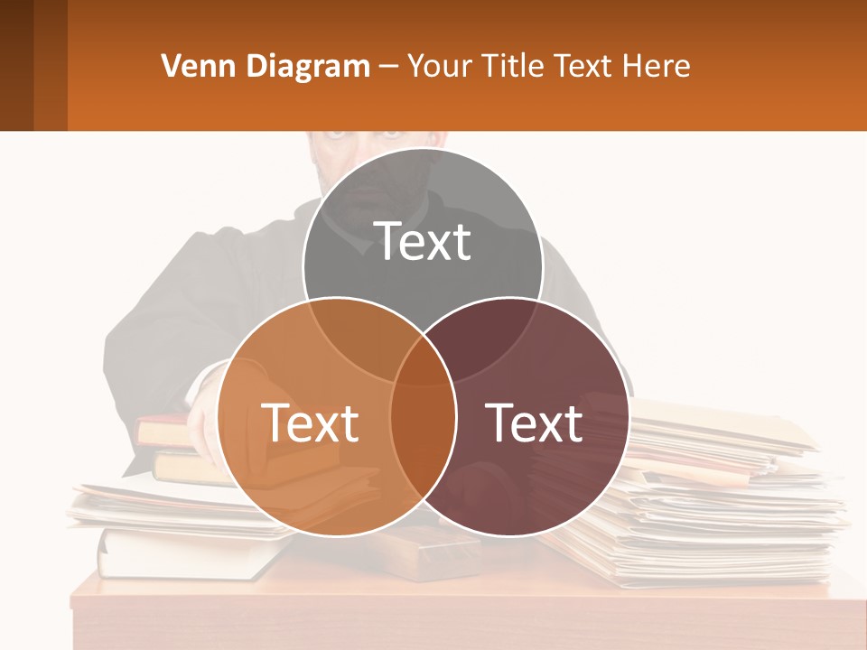 A Judge Sitting At A Desk With A Stack Of Books PowerPoint Template
