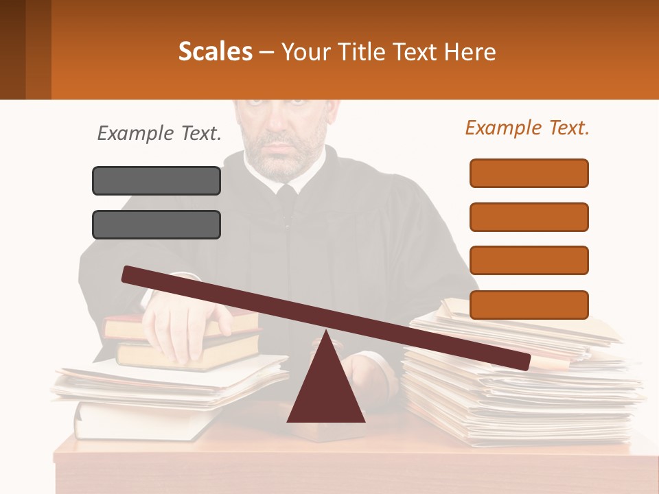 A Judge Sitting At A Desk With A Stack Of Books PowerPoint Template