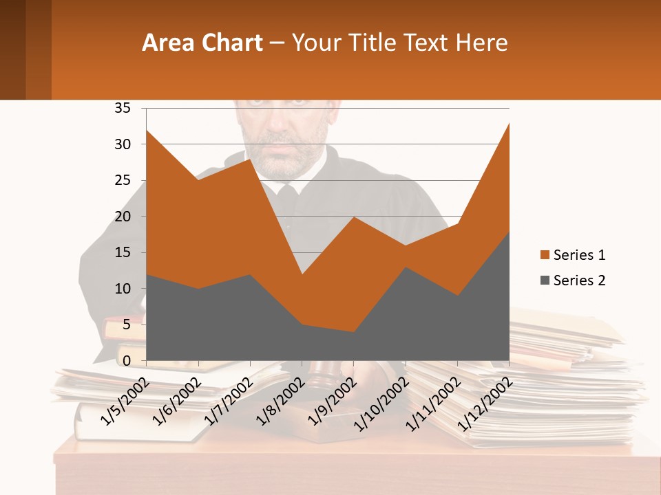 A Judge Sitting At A Desk With A Stack Of Books PowerPoint Template