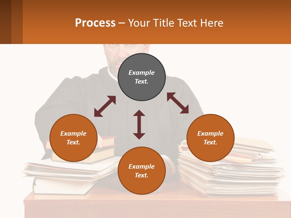 A Judge Sitting At A Desk With A Stack Of Books PowerPoint Template