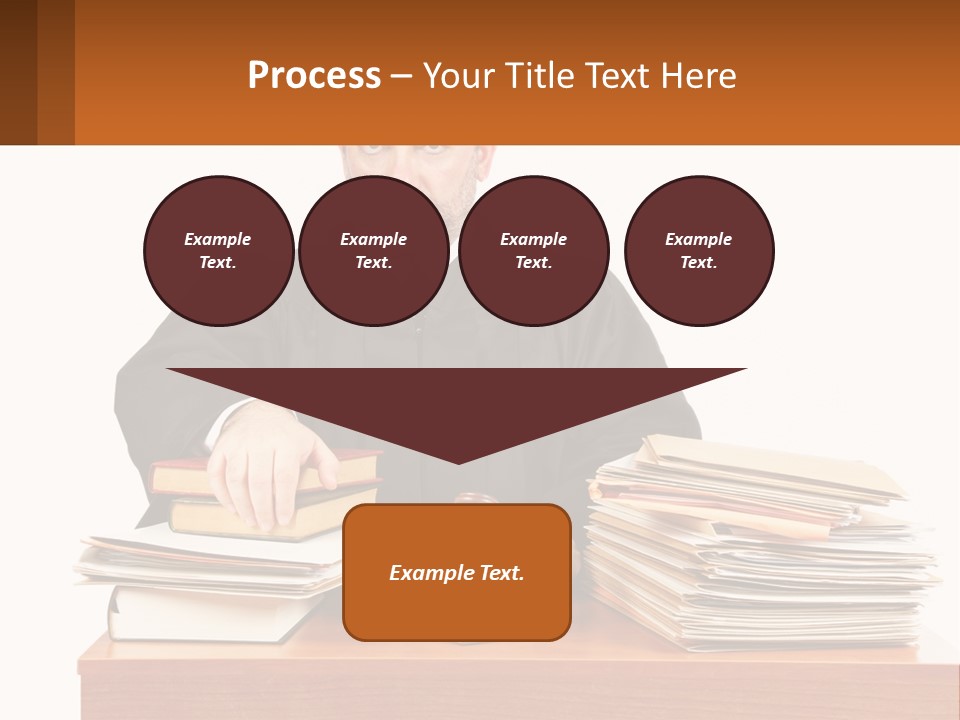 A Judge Sitting At A Desk With A Stack Of Books PowerPoint Template