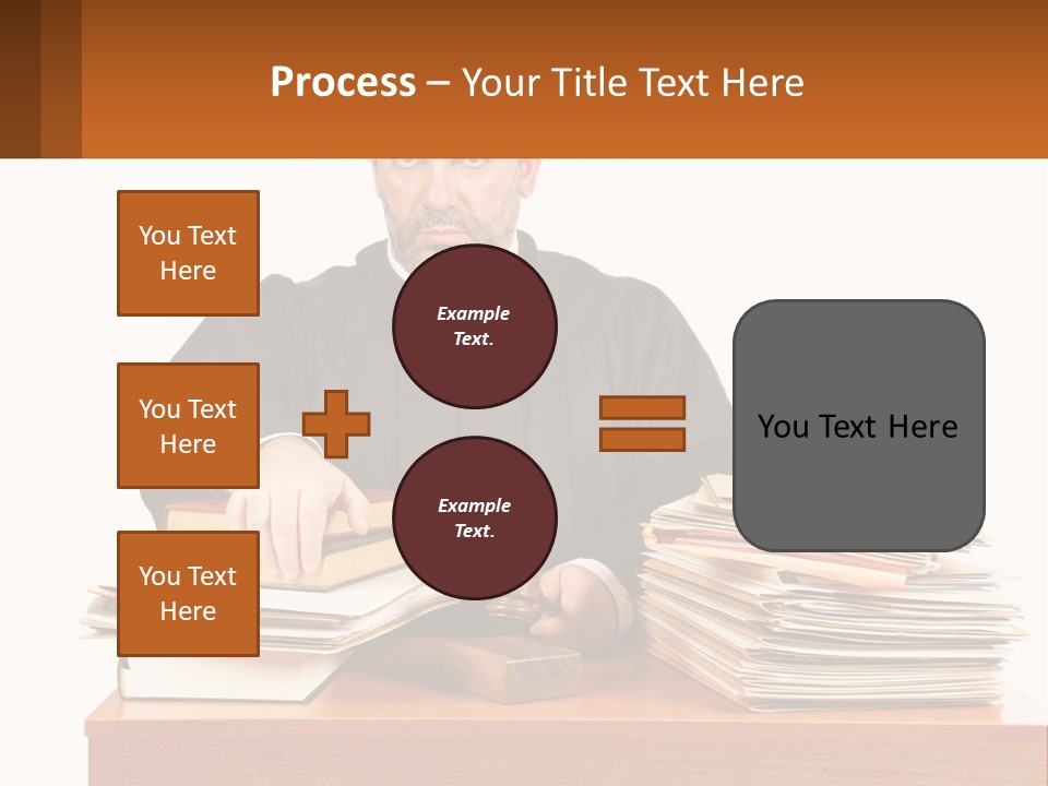 A Judge Sitting At A Desk With A Stack Of Books PowerPoint Template