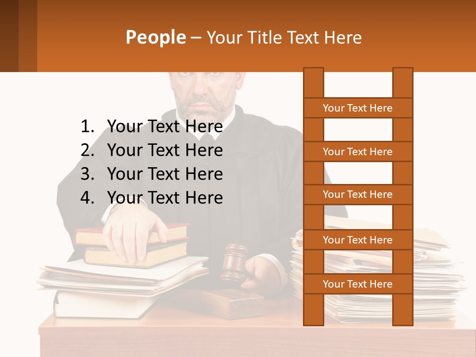 A Judge Sitting At A Desk With A Stack Of Books PowerPoint Template