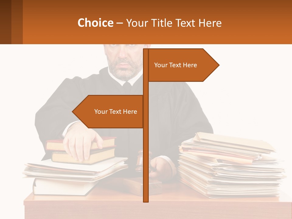 A Judge Sitting At A Desk With A Stack Of Books PowerPoint Template