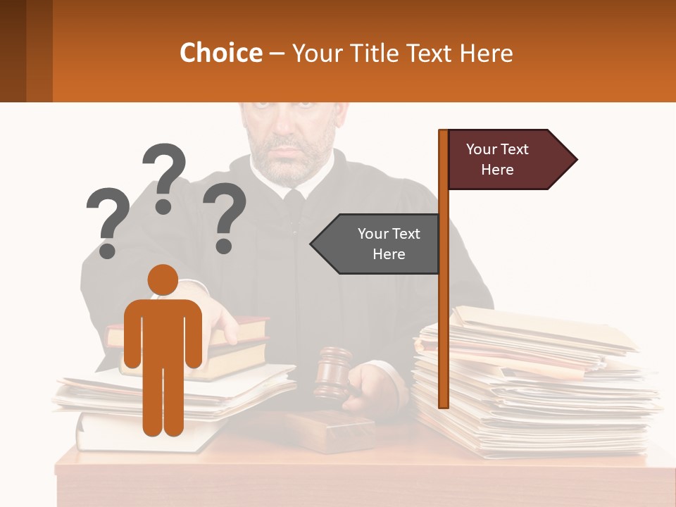 A Judge Sitting At A Desk With A Stack Of Books PowerPoint Template