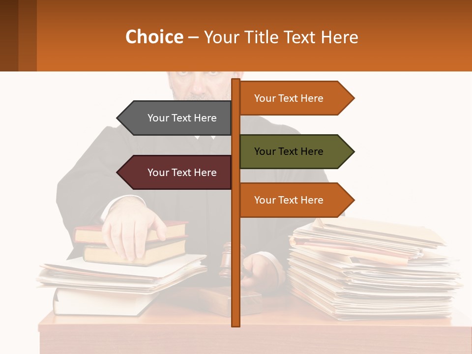 A Judge Sitting At A Desk With A Stack Of Books PowerPoint Template