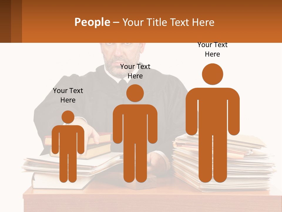 A Judge Sitting At A Desk With A Stack Of Books PowerPoint Template