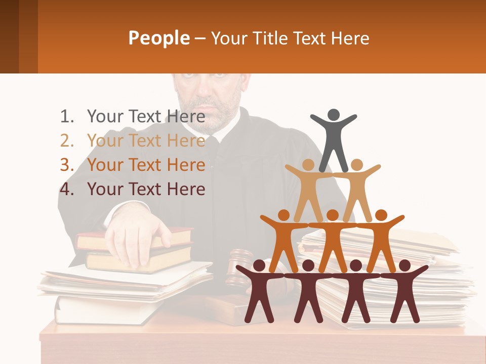 A Judge Sitting At A Desk With A Stack Of Books PowerPoint Template