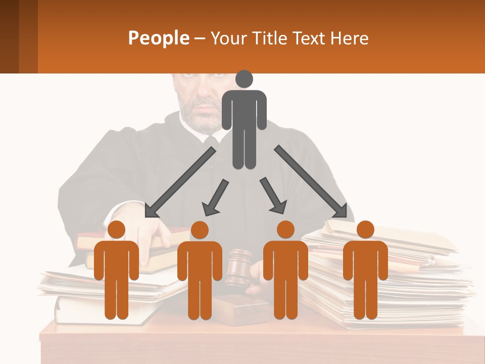 A Judge Sitting At A Desk With A Stack Of Books PowerPoint Template
