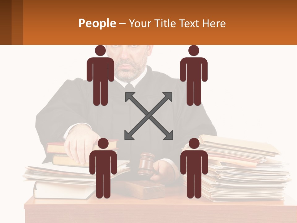 A Judge Sitting At A Desk With A Stack Of Books PowerPoint Template