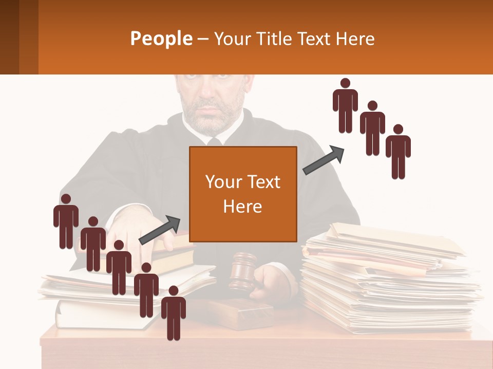A Judge Sitting At A Desk With A Stack Of Books PowerPoint Template