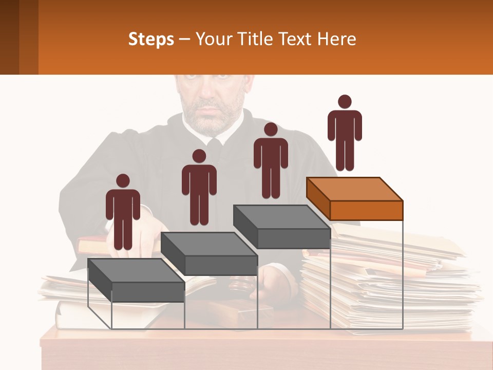 A Judge Sitting At A Desk With A Stack Of Books PowerPoint Template