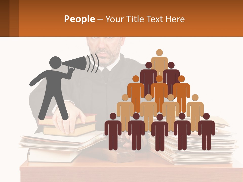 A Judge Sitting At A Desk With A Stack Of Books PowerPoint Template