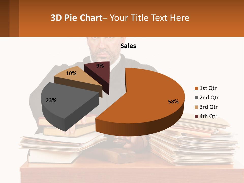 A Judge Sitting At A Desk With A Stack Of Books PowerPoint Template