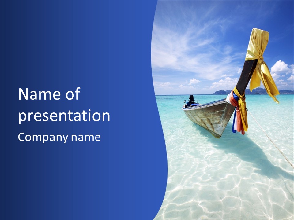 A Boat In The Water With A Blue Sky In The Background PowerPoint Template