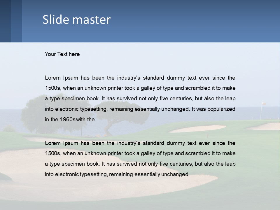 A Golf Course With A Tree And Water In The Background PowerPoint Template