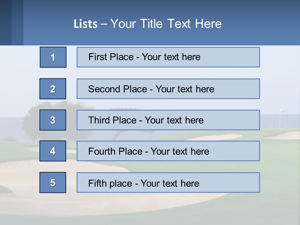 A Golf Course With A Tree And Water In The Background PowerPoint Template